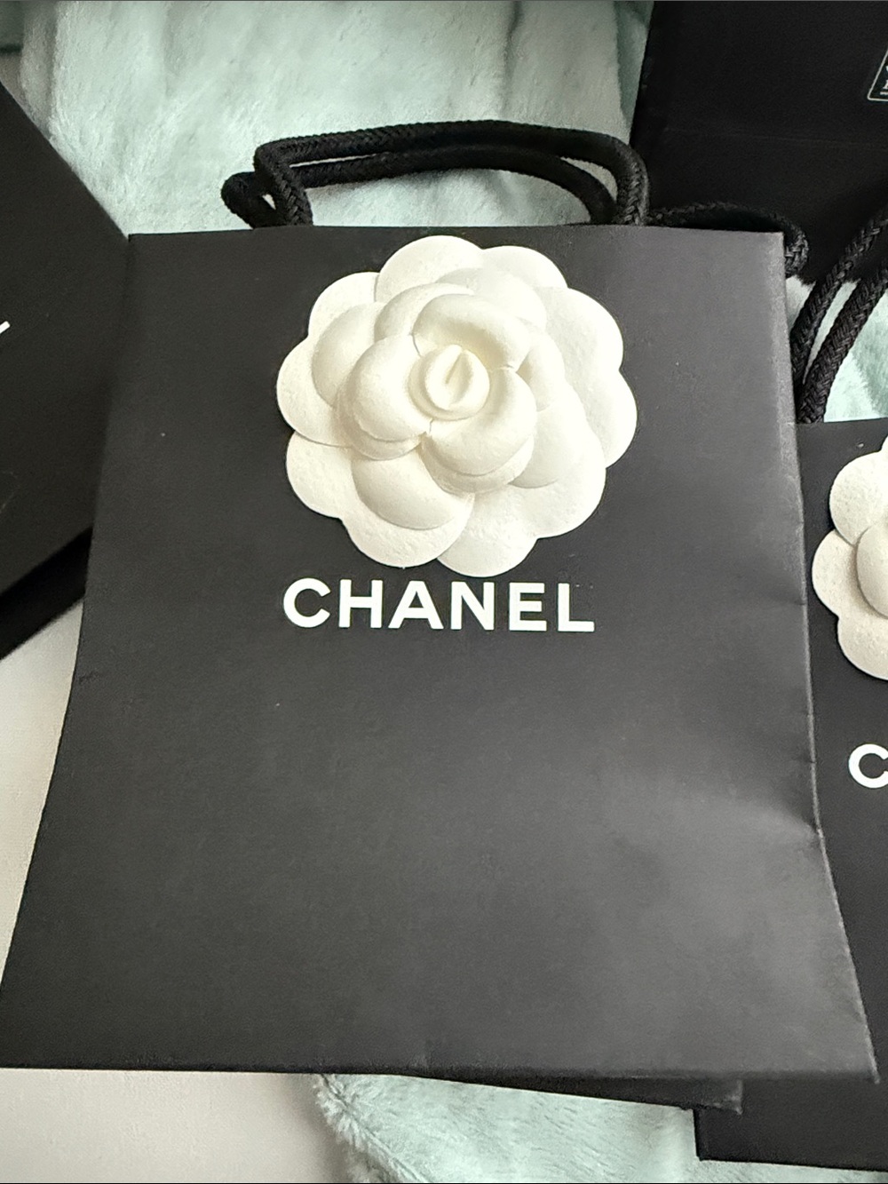CHANEL Black Mini Gift Bags with White Camellia Accent (Set of 5) - Picture 4 of 9